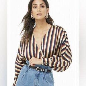 Forever 21 Striped Cropped Blouse Size Med